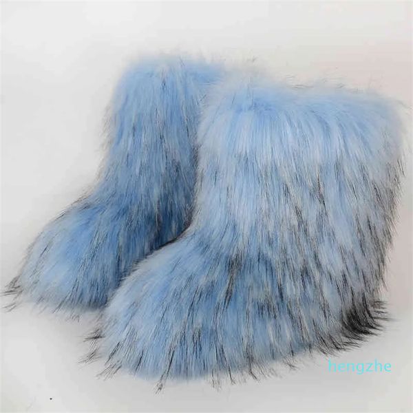 Bottes d'hiver bottes de neige en laine femmes chaudes anti fourrure de raton laveur grandes chaussures pour femmes tube moyen épaissi
