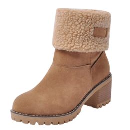 Laarzen wnfsy dames laarzen winterschoenen bont sneeuw laarzen warm pluche damesschoenen vierkante hakhak enkel groot formaat laarzen botas de mujer