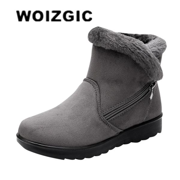 Boots Woizgic Femme Femme Médelles Old Mother Snow Chaussures Boots Plateforme en laine Clôpot Zipper hiver Plume chaud Toe rond
