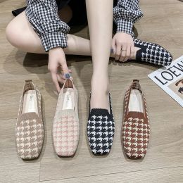 Laarzen vrouw loafers Houndstooth gebreide schoenen op schoenen lente platte mocassins dames brede fit zapatos de mujer