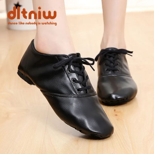 Boots Femme Pu Leather Jazz Dance Shoes Lace Up Both pour une femme adulte Pratique Chaussures de yoga Bottes de jazz doux et légers