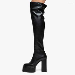Bottes femmes Sexy sur le genou élastique longue automne/hiver 2022 épais talon haut plate-forme chaussures de fête noir Beige grande taille 34-43
