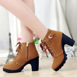 Boots Femme Boots Boots Autumn Women Chaussures High Heels 8,5 cm Laceup Femmes Boots Boots Botas de Mujer Plus Size SD890