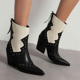 Botas de mujer, botines de invierno 2022, zapatos de tacón de cuña de lujo de diseñador para mujer, elegantes botas vaqueras occidentales de tacón alto para banquete para mujer T220915