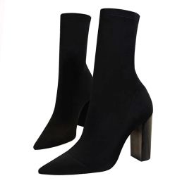 Boots Femme Boots 2023 Nouveau sexy 9,5 cm de haut talon bottes Femme Femelle Poirée Slip on Sock Stretch Boots Automne Wincm Winter Shoes Plus Taille 43