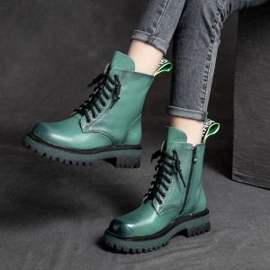 Boots Femmes Boots Green Low Talons Lace Up Riding Knight Boots militaires 2022 Chaussures plus taille 3542