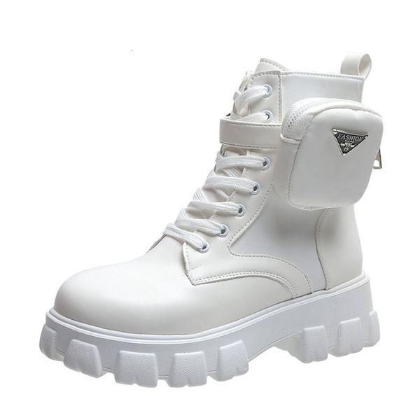 Bottes Femmes bottes en moto bottines compensées femme à lacets plates-formes blanc noir en cuir Oxford chaussures femmes bottes Mujer sac 230925