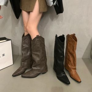 Boots Femmes Boots Over Knee Female Chaussures Luxury Designer Overtheknee Rubber Med Ladies Cowboy Pointy Pu tissu Hoof Hoof P