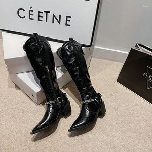 Boots Femme Chaîne Knee-High High Heels Chaussures 2024 Hiver Sexy Fashion Robe Mujer Zapatos Pumps Stilettos Zipper Botas