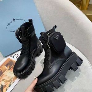 Laarzen vrouwelijke ontwerpers Ankle Martin Monolith Boot Militaire geïnspireerde lederen schoenen Combat Platform Bottom Nylon Bouch 6642ess
