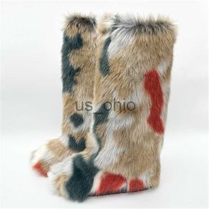 Bottes Femmes Fourrure Genou Haute Bottes Longues 2023 Hiver Femmes Fluffy Fourrure Fausse Fourrure De Renard Bottes De Neige Femme Rose Blanc Noir Coton Bottes De Ski J230919