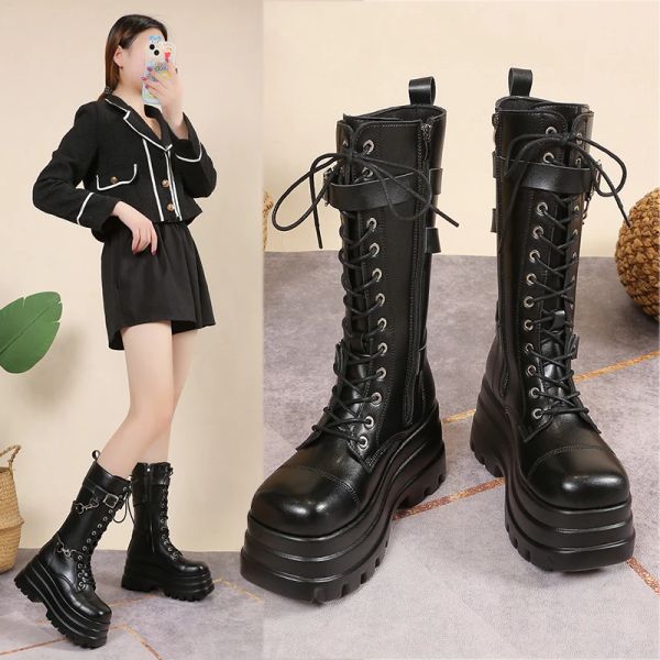 Boots Women High Boots Cosplay Midcalf Boots High Platform Cales Boots 2023 Été automne nouveau Designer Gothic Shoes for Women Botas