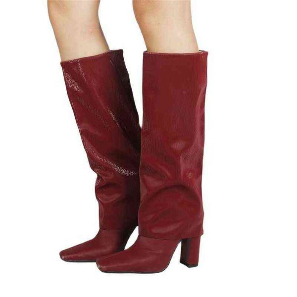 Bottes femmes haut nouveau automne et hiver bout carré Super talon genou Satin couleur unie pantalon taille 47 220709