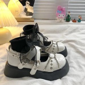 Boots Women Japan School Uniform chaussures Plateforme de chaîne de métal Lolita Gothic Shoes femme 2023 Pumps en cuir brevet de style collégial printemps
