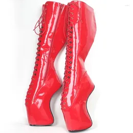 Boots Women Women Knee-High 7 "Super High Hoof Heel atado a la punta de los pies del color