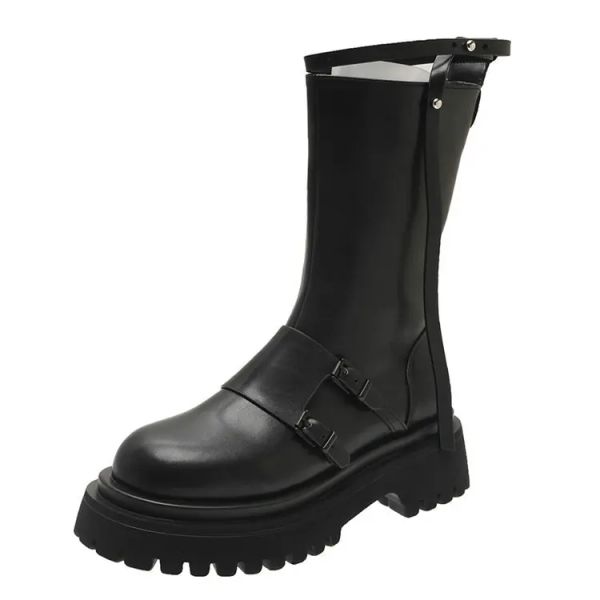 Botas Mujeres rodillas altas botas de chelsea zapatos de plataforma de cuero aumentan zip invernal nieve femenina zapatillas de moda zapatillas de moda botas de chimenea