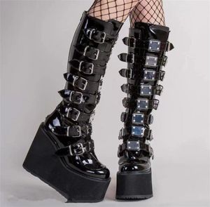 Bottes femmes genou haute gothique plate-forme Creepers Punk hiver Goth noir talons Sexy dames chaussures grande taille 41 42 43 2209283957147