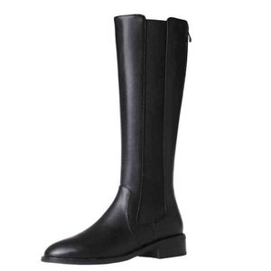 Bottes femmes genou haute en cuir Chelsea chaussures noir marron automne hiver marque de luxe femme talons bas 220903
