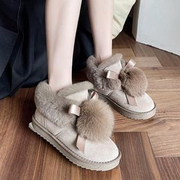 Bottes femmes en cuir cheville chaud sans lacet chaussons confortables hiver neige plate plate-forme chaussures imperméables pour femme