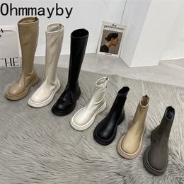 Bottes femmes longue semelle épaisse dames fermeture éclair chevalier appartements talon mode genou haute botas mujer invierno chaussures d'hiver 220829