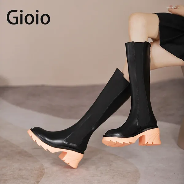 Boots Femmes Mid-Calf High Quality PU Leather Riding Equestrian Sexy Chaussures imperméables Botas Mujer Invierno
