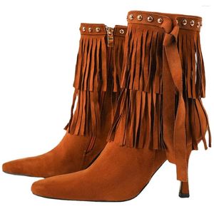 Laarzen Vrouwen Mid-kalf Dunne Hak Bohemen Motorfiets Omzoomd Cowboy Enkel Schoenen Lente Herfst Martin Botas Mujer