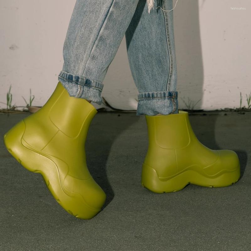 ブーツ女性モダンファッションデザイン防水ソリッドエヴァ雨のブーツプラットフォームフラットノンチャンキーヒールソールレディースセクシーな靴