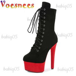 Botas Mujer New Suede Lace Up Botas cortas Plataforma impermeable 15 cm Discoteca Pole Dance Shoes Bar Sexy Fetish Stage Realizar tacones altos T231117