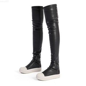 Botas de mujer sobre la rodilla Botas altas Motocicleta Botas de plataforma Chelsea 2022 Invierno Gladiador Moda PU Cuero Tacones altos Botas Zapatos L230712