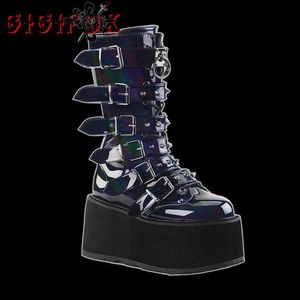 Bottes femmes plate-forme Goth genou bottes hautes pour femmes chaîne en métal Punk Cosplay Flatform talon automne longues bottes chaussures Z0605
