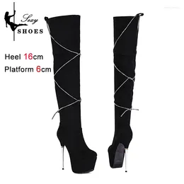 Boots Women Platform Over the Knee Black Autumn Winter Lady Shoes Showry Stiletto Heels de talla grande Stripper Long Femme