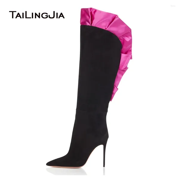 Botas Mujeres Señoras puntas de punta sobre el tacón alto sobre la rodilla negros tacones delgados tacones largos damas puntiagudos de invierno 2024 2024