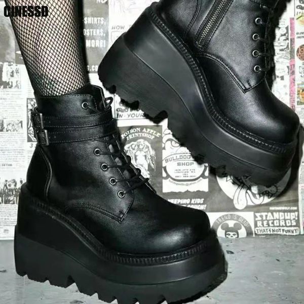 Boots Femmes Punk Gothic Motorcycle Boots 2022 Plateforme Chunky High Heel Ankle Bot