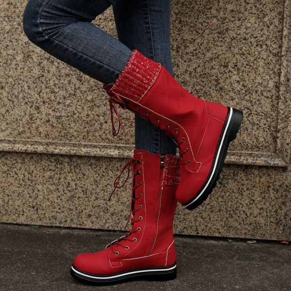 Boots Femmes Boots d'hiver Red Nouveaux Américains Américains En peluche épaisse Bottes de neige Songe