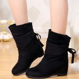 Boots Dameslaarzen Blue Tassel schoenen voor vrouw Middenkalf Schoenen Wedge Heel Half High Goth Spring Autumn Designer Luxury Trend 2023