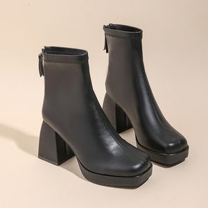 Boots dameslaarzen mode Chelsea laarzen rug zipper herfst met hoge hakken dames schoenen verkopen ontwerper big size 43 enkel laarzen 230314