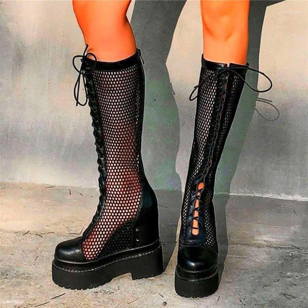 Bottes Femme en cuir de vache pour le cuir haut de gamme Plateforme de sandales hautes talons punk creepers Party Chaussures 34 35 36 37 38 39