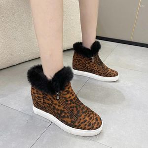 Bottes femme imprimé léopard neige hiver chaud pente talon grande taille chaussures tête ronde confort appartements Botas De Invierno Mujer