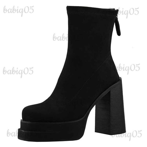 Bottes Femmes mi-mollet bottes plate-forme femme concepteur hiver Style Punk cheville femme noir chaussures sociales Stripper talons livraison gratuite T231117