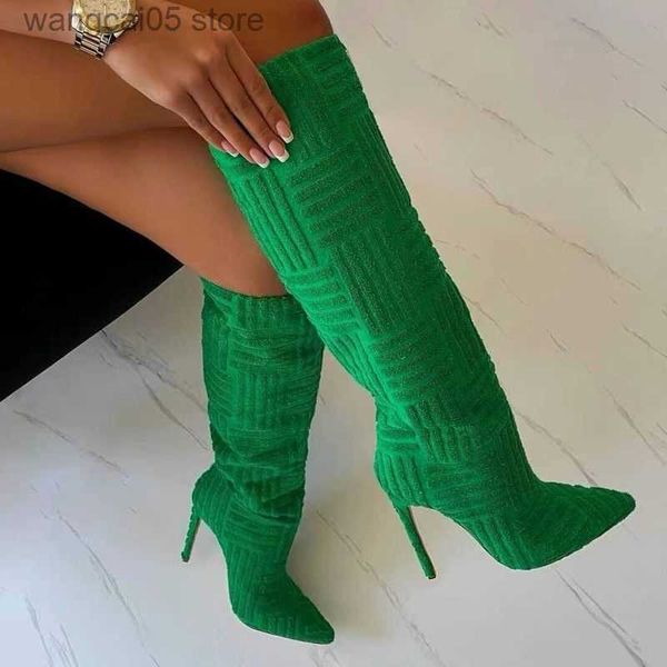 Botas sobre la rodilla Botas altas para mujer Botas de diseñador de marca de moda Fiesta femenina Madura Tacones altos finos Botas de jinete con punta estrecha T230713