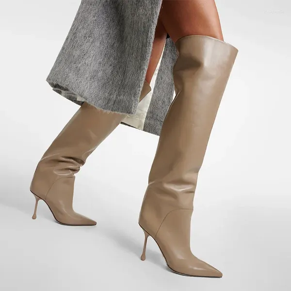 Boots Sweat à capuche surdimensionné à talon mince ultra-élevé pointu pour femmes pour minceur et longueur de genou polyvalente