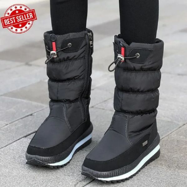 Bottes Bottes de neige féminines Style russe Mid Longueur Premium imperméable en fausse fourrure non glissière hiver