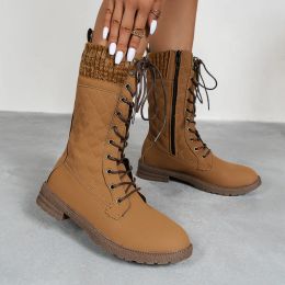 Laarzen dames winter sidepull kantup gebreide midtube laarzen lowheeled roundtoe laarzen hoge quight winter warme laarzen botas de mujer