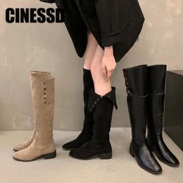 Bottes Cuissardes d'hiver pour femmes, bout pointu, talons à enfiler, mode, cuir suédé extensible, bottes longues de Cowboy occidentales, chaussures épaisses 231218