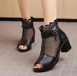 Laarzen vrouwen schoenen nieuwe luxe strass chunky hakken sandalen sexy open teen mesh hoge hakken mode enkellaarzen 220401