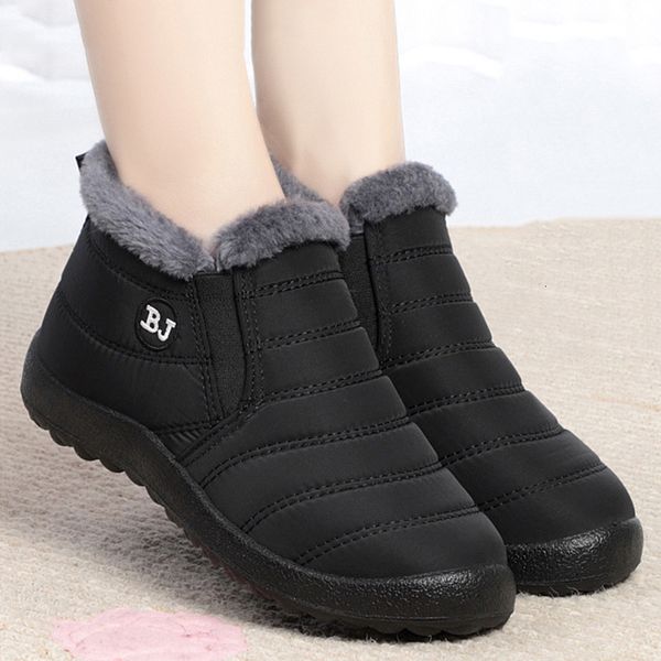 Bottes femmes sans lacet chaussures d'hiver pour cheville imperméable femme neige Botines noir Botas Femininas 221123