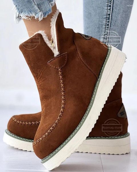 Botas Mujeres Plataforma forrada de nieve Tobillo Invierno zapatos calientes informales para Slip On Lady Femenina de bota