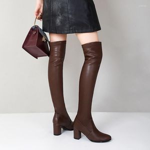 Laarzen dames sok knie hoog 2022 sexy over het slanke stretch stof winterplatform hakken lange schoenen big size 43