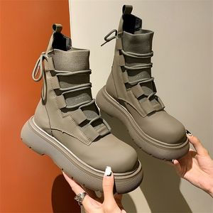 Laarzen vrouwen strekken rubber korte enkel vrouwelijke schoenen voor 2022 herfst mode ronde teen crosstied zwart 221007