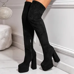 Bottes Femmes CHIGH AVANT LE SEXY SEXY SIDE ZIPPER STREET Street Street Suede Toe Toe Talons Slim Club Winter Gladiator